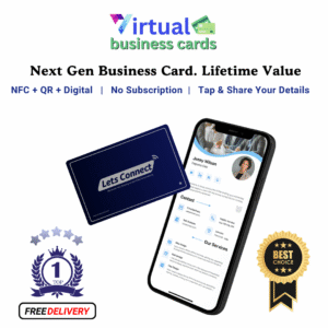 Next-Gen Digital Virtual Business Card - NFC - QR Code Online - Navy - Name+QR